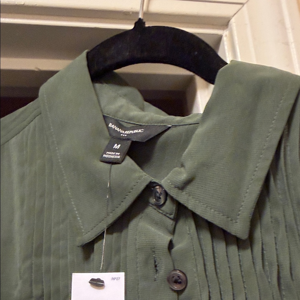 Banana Republic Olive Utility sheer shirt